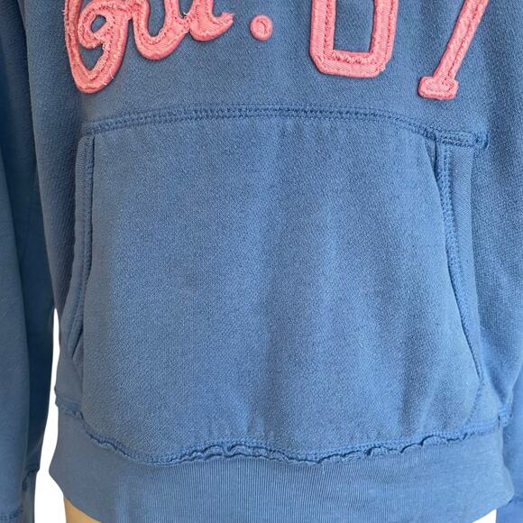 Y2K Aeropostale Blue Hoodie Sweatshirt Spellout Size L Kangaroo Pocket Pullover - Picture 3 of 8